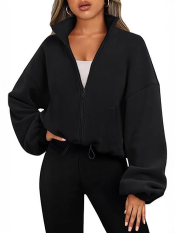 Geacă din polar fleece cu fermoar și guler înalt, iarna 2025 (Țesătură: polar fleece; Spandex ≥95%; Poliester <30%)