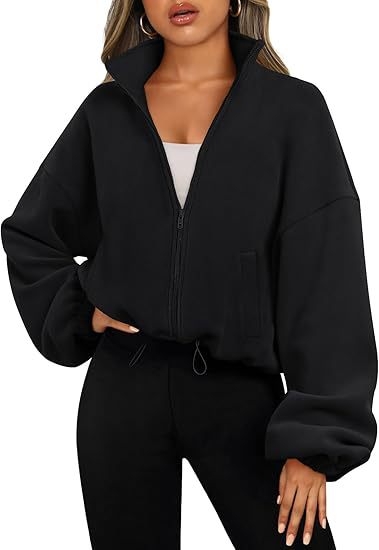 Geacă din polar fleece cu fermoar și guler înalt, iarna 2025 (Țesătură: polar fleece; Spandex ≥95%; Poliester <30%)