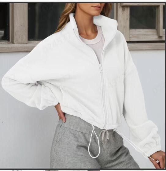 Geacă din polar fleece cu fermoar și guler înalt, iarna 2025 (Țesătură: polar fleece; Spandex ≥95%; Poliester <30%)