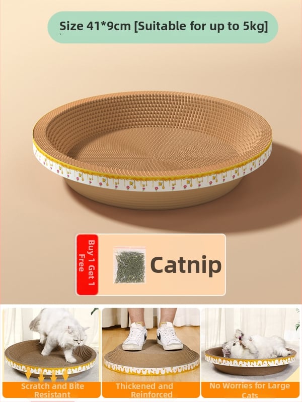 Cuib pentru pisici și suprafață de zgâriere într-un singur pachet; construcție durabilă; coloană verticală din sisal; material: carton celular cu bule; stil drăguț