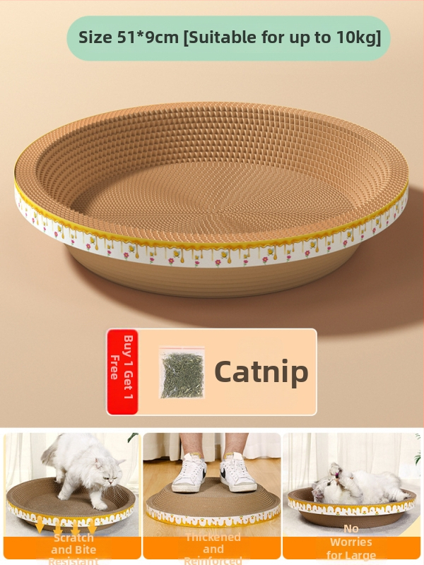 Cuib pentru pisici și suprafață de zgâriere într-un singur pachet; construcție durabilă; coloană verticală din sisal; material: carton celular cu bule; stil drăguț