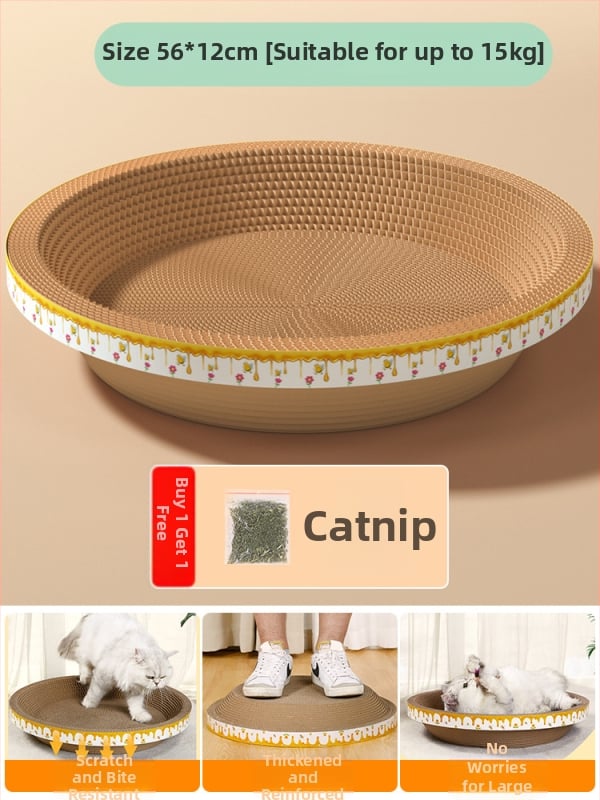 Cuib pentru pisici și suprafață de zgâriere într-un singur pachet; construcție durabilă; coloană verticală din sisal; material: carton celular cu bule; stil drăguț