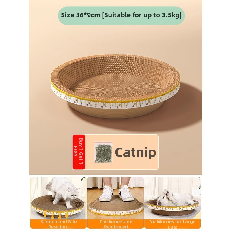 Cuib pentru pisici și suprafață de zgâriere într-un singur pachet; construcție durabilă; coloană verticală din sisal; material: carton celular cu bule; stil drăguț