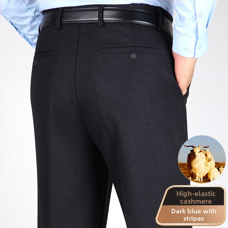 Мъжки зимни ежедневни панталони с права кройка, висока талия, разтеглива полиестерна смес, цип