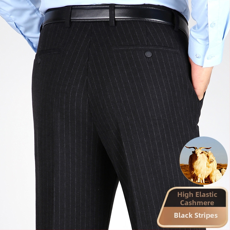 Мъжки зимни ежедневни панталони с права кройка, висока талия, разтеглива полиестерна смес, цип