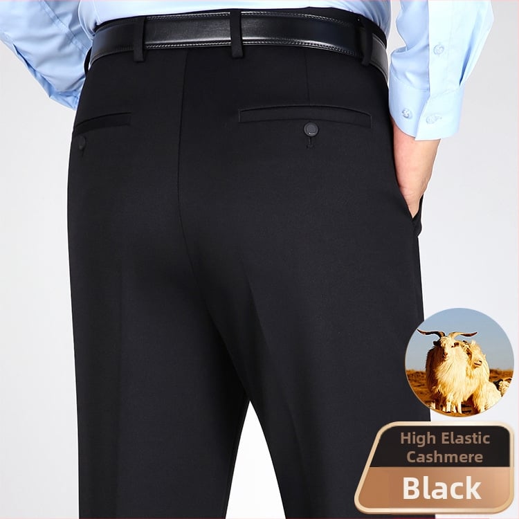 Ανδρικά χειμερινά καθημερινά παντελόνια με ίσιο κόψιμο, υψηλή μέση, ελαστικό πολυεστερικό μίγμα, φερμουάρ