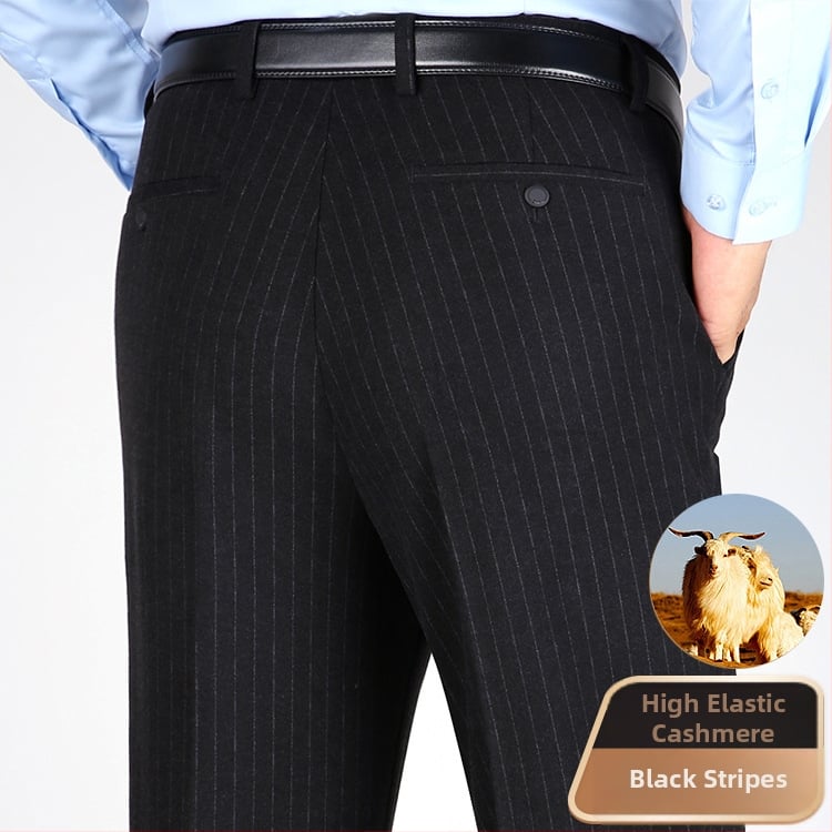 Ανδρικά χειμερινά καθημερινά παντελόνια με ίσιο κόψιμο, υψηλή μέση, ελαστικό πολυεστερικό μίγμα, φερμουάρ