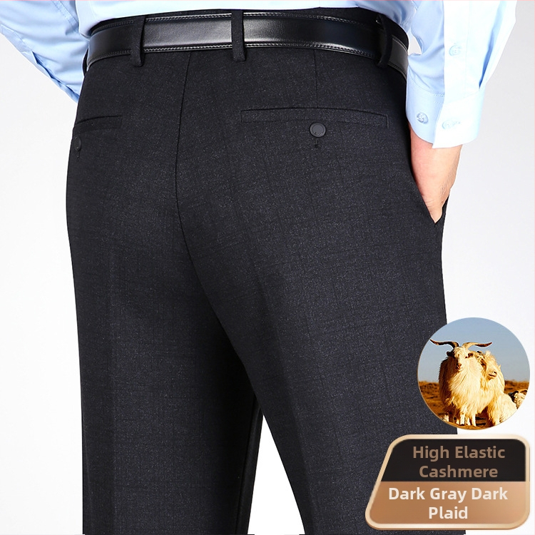 Ανδρικά χειμερινά καθημερινά παντελόνια με ίσιο κόψιμο, υψηλή μέση, ελαστικό πολυεστερικό μίγμα, φερμουάρ