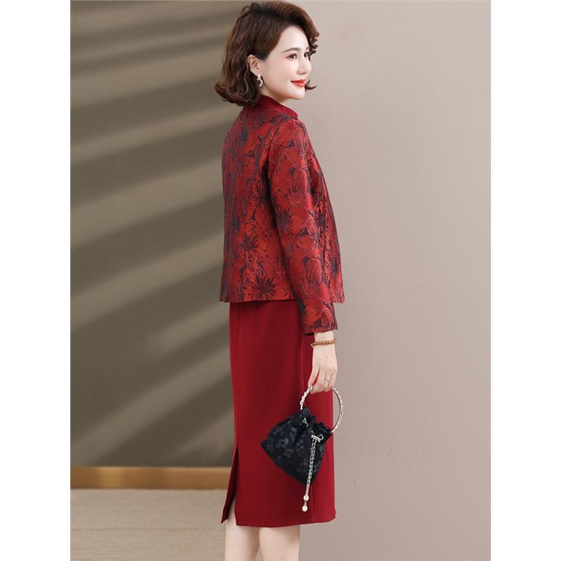 Ženska svečana haljina midi dužine od poliestera, jednobojna, stojeći ovratnik, dugi rukavi, zatvarač