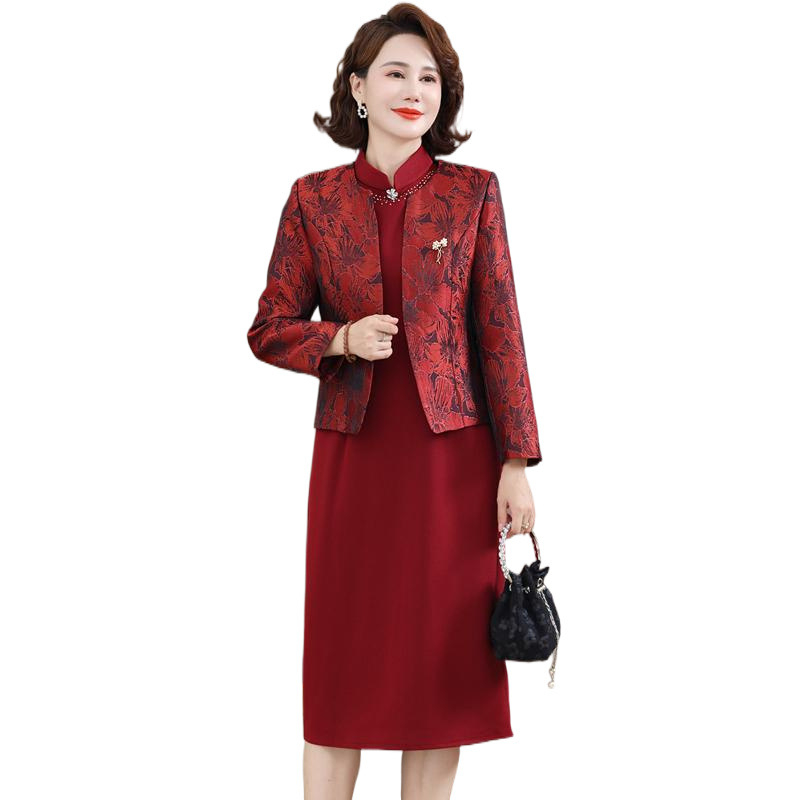 Ženska svečana haljina midi dužine od poliestera, jednobojna, stojeći ovratnik, dugi rukavi, zatvarač