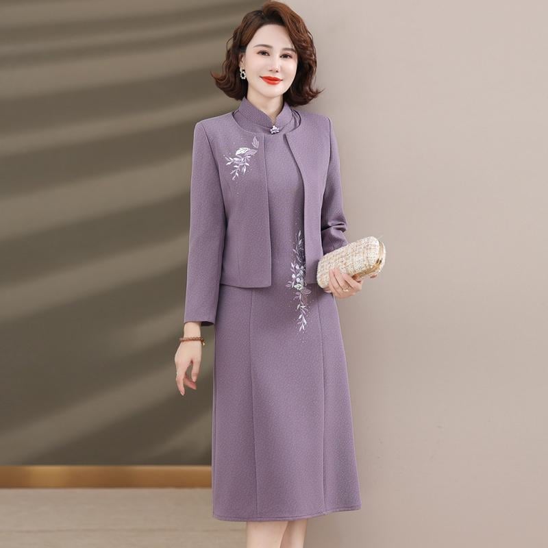 Ženska svečana haljina midi dužine od poliestera, jednobojna, stojeći ovratnik, dugi rukavi, zatvarač