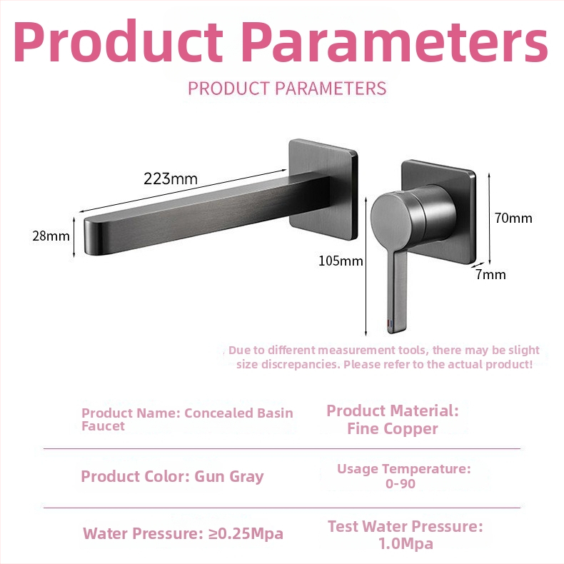 Vstavaný nástenný kohútik na umývadlo, mosadzné telo, keramický ventil, jednoručné ovládanie, 1/2 palca vstup/výstup
