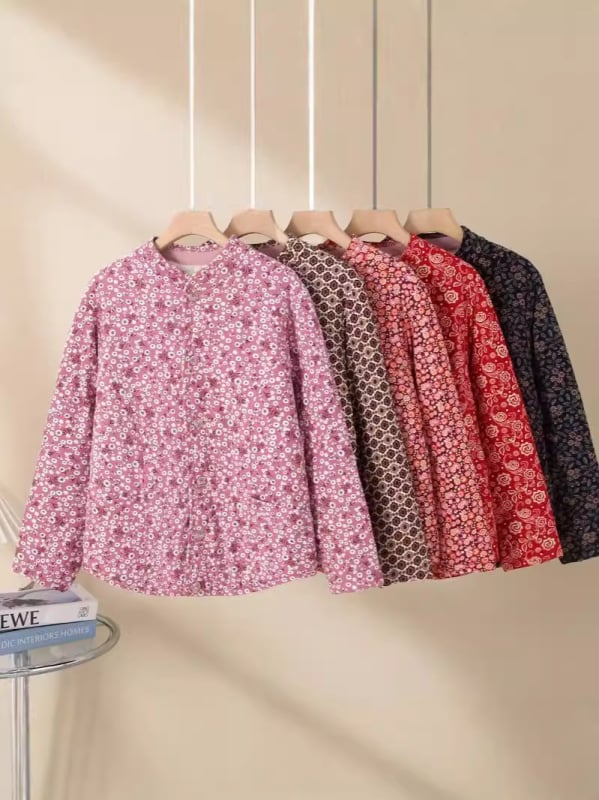 Palton din blană de iepure cu umplutură din bumbac pentru femei în vârstă, mâneci lungi, decolteu în V, închidere cu un nasture, lungime 50–65 cm