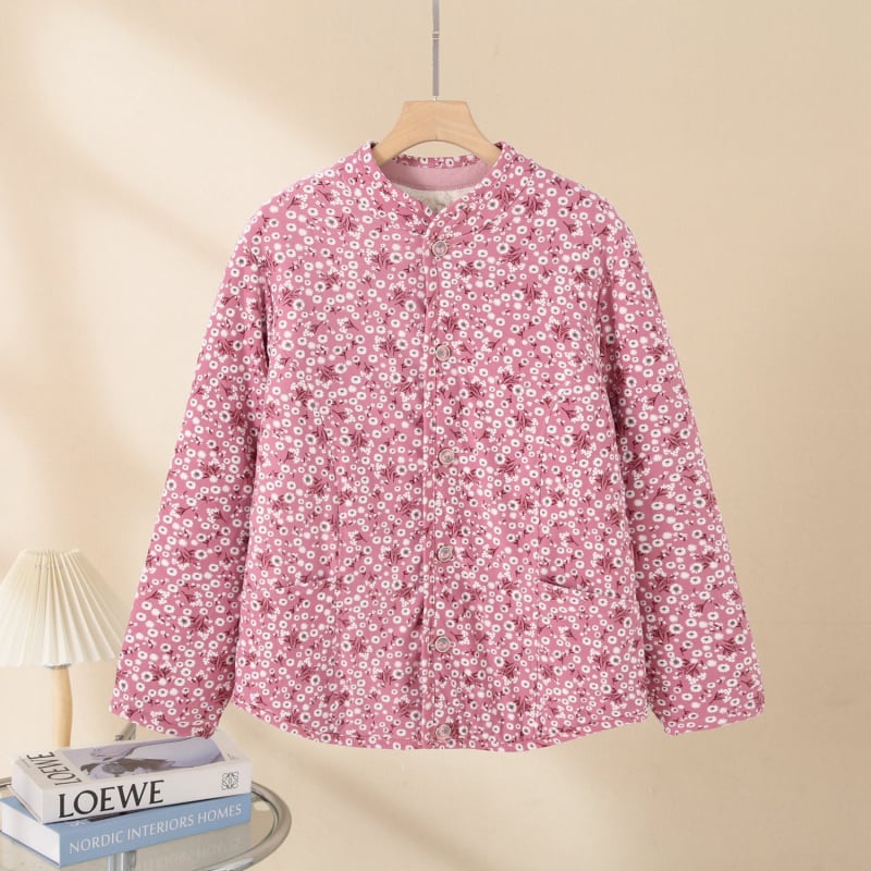 Palton din blană de iepure cu umplutură din bumbac pentru femei în vârstă, mâneci lungi, decolteu în V, închidere cu un nasture, lungime 50–65 cm