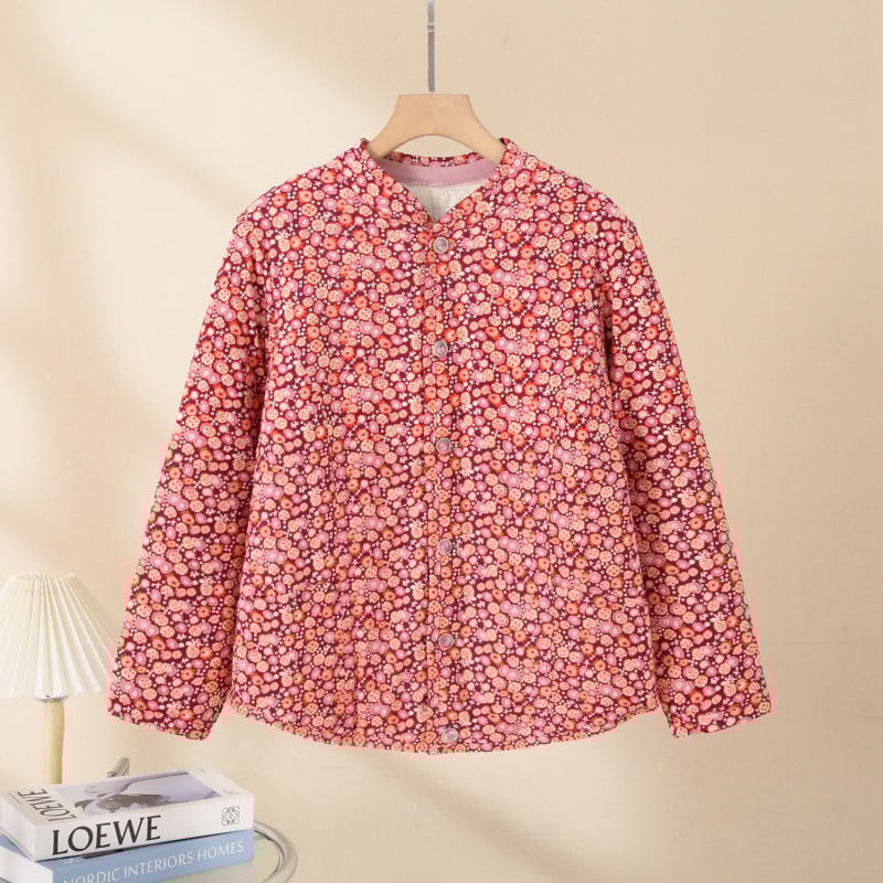 Palton din blană de iepure cu umplutură din bumbac pentru femei în vârstă, mâneci lungi, decolteu în V, închidere cu un nasture, lungime 50–65 cm