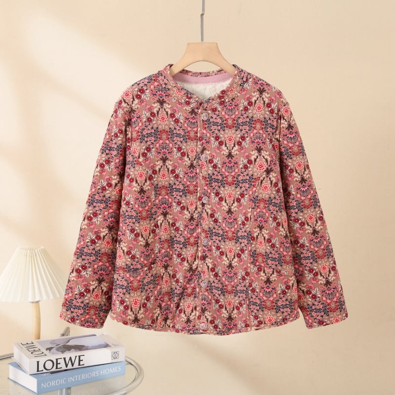 Palton din blană de iepure cu umplutură din bumbac pentru femei în vârstă, mâneci lungi, decolteu în V, închidere cu un nasture, lungime 50–65 cm