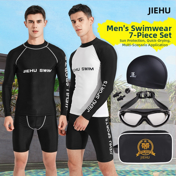 Costum de baie pentru bărbați cu mâneci lungi, uscare rapidă și protecție UV, set din două piese, material poliester-elastan (80–90% elastan), căptușeală poliester-elastan, 400 g