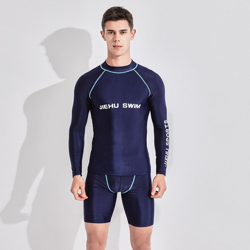 Costum de baie pentru bărbați cu mâneci lungi, uscare rapidă și protecție UV, set din două piese, material poliester-elastan (80–90% elastan), căptușeală poliester-elastan, 400 g