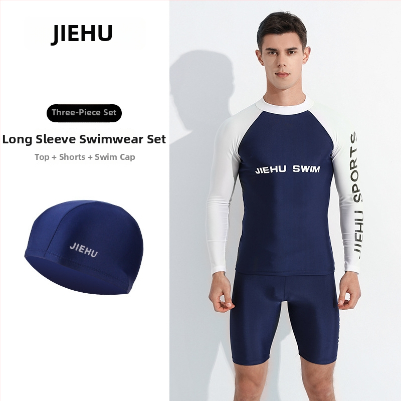 Costum de baie pentru bărbați cu mâneci lungi, uscare rapidă și protecție UV, set din două piese, material poliester-elastan (80–90% elastan), căptușeală poliester-elastan, 400 g