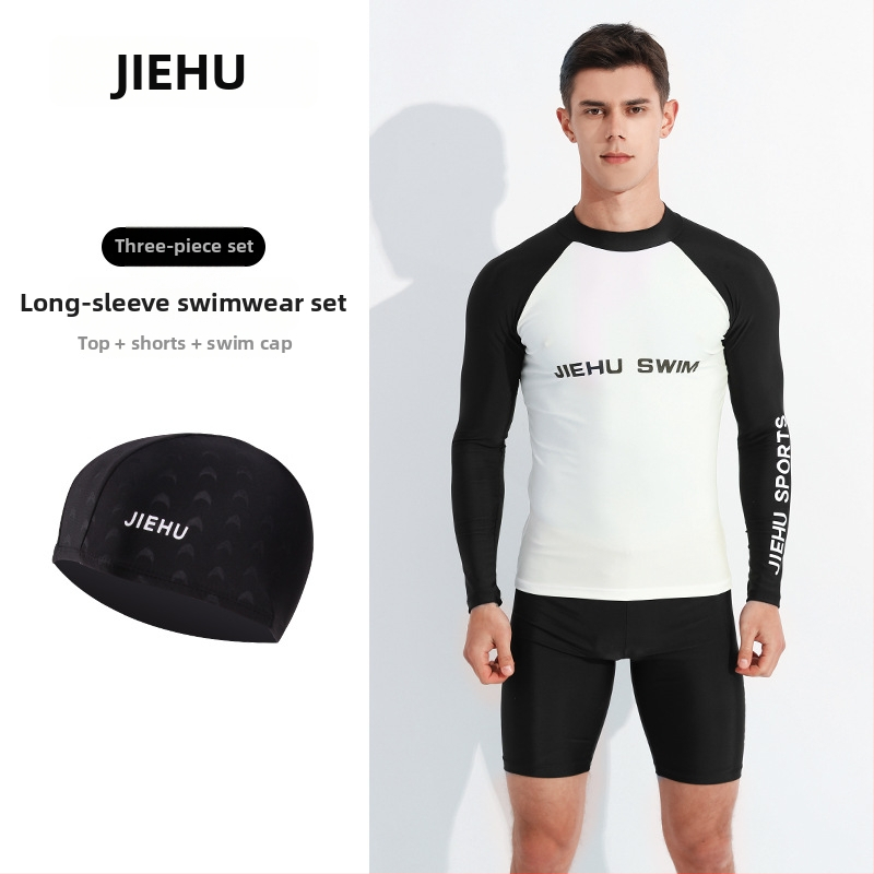 Costum de baie pentru bărbați cu mâneci lungi, uscare rapidă și protecție UV, set din două piese, material poliester-elastan (80–90% elastan), căptușeală poliester-elastan, 400 g