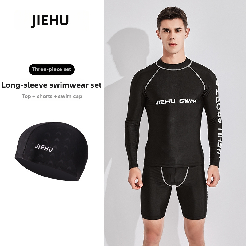 Costum de baie pentru bărbați cu mâneci lungi, uscare rapidă și protecție UV, set din două piese, material poliester-elastan (80–90% elastan), căptușeală poliester-elastan, 400 g