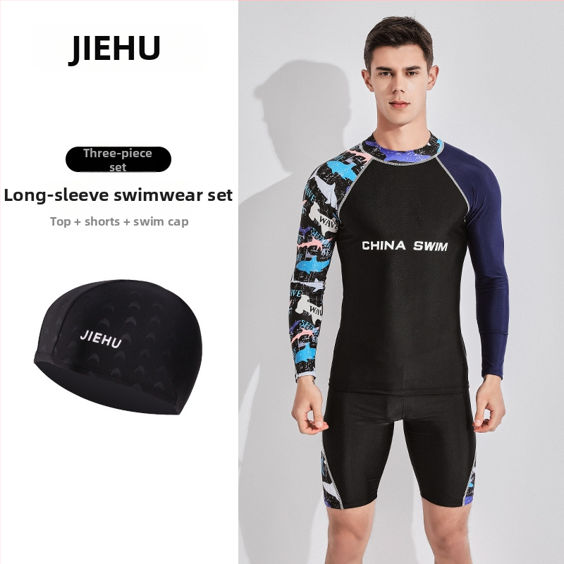 Costum de baie pentru bărbați cu mâneci lungi, uscare rapidă și protecție UV, set din două piese, material poliester-elastan (80–90% elastan), căptușeală poliester-elastan, 400 g