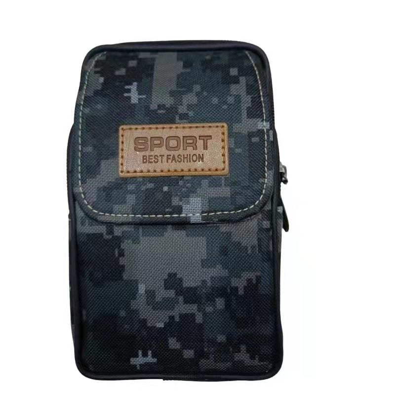 Férfi övtáska, Oxford anyag, terheléscsökkentés, vízszintes vagy függőleges négyszög alakú forma, bélés szintetikus bőrrel, irodalmi-nemzeti stílus