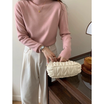 Γυναικεία χαλαρή ζακέτα-pullover με ημι‑ψηλό λαιμό, μακριά μανίκια, ανάμειξη βισκόζη-πολυεστέρ, πλεκτό σχέδιο, φθινοπωρινό-χειμερινό 2024