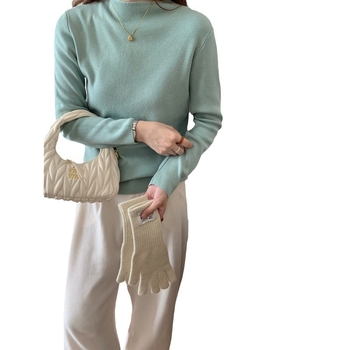 Γυναικεία χαλαρή ζακέτα-pullover με ημι‑ψηλό λαιμό, μακριά μανίκια, ανάμειξη βισκόζη-πολυεστέρ, πλεκτό σχέδιο, φθινοπωρινό-χειμερινό 2024