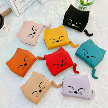 Kožni novčanik za kartice i novčiće, mačji uzorak, 1 preklop, svjež i sladak stil