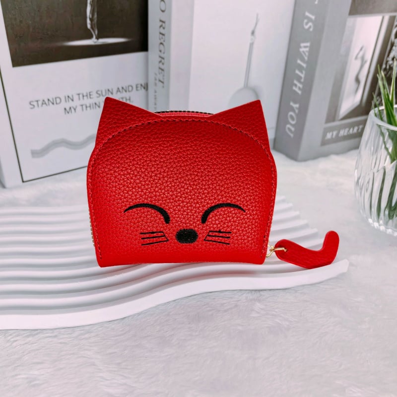 Kožni novčanik za kartice i novčiće, mačji uzorak, 1 preklop, svjež i sladak stil