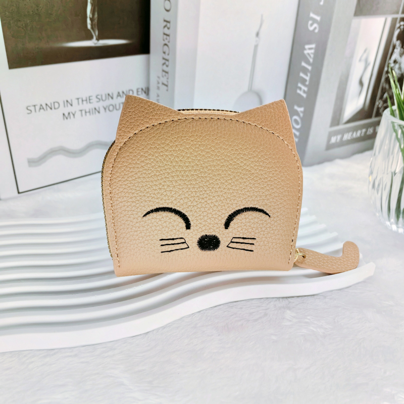 Kožni novčanik za kartice i novčiće, mačji uzorak, 1 preklop, svjež i sladak stil