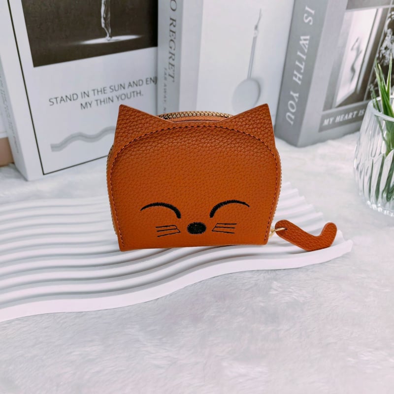 Kožni novčanik za kartice i novčiće, mačji uzorak, 1 preklop, svjež i sladak stil