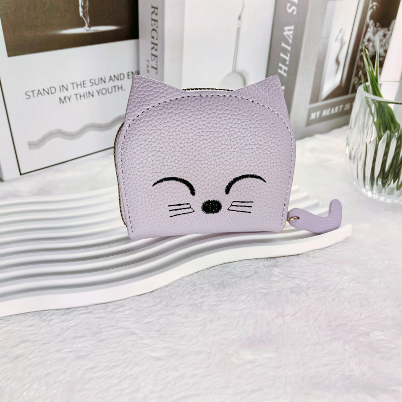 Kožni novčanik za kartice i novčiće, mačji uzorak, 1 preklop, svjež i sladak stil