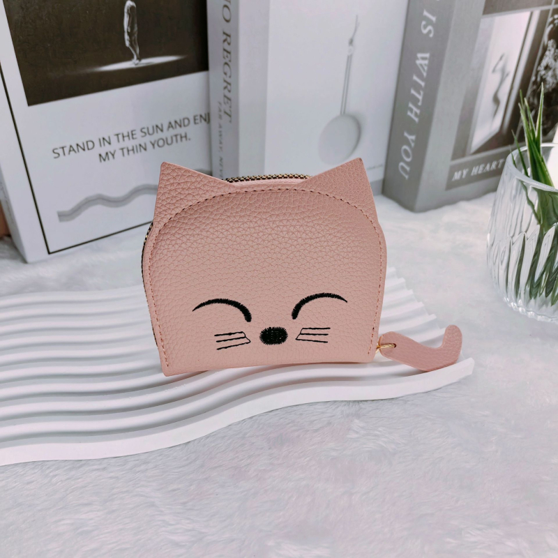 Kožni novčanik za kartice i novčiće, mačji uzorak, 1 preklop, svjež i sladak stil