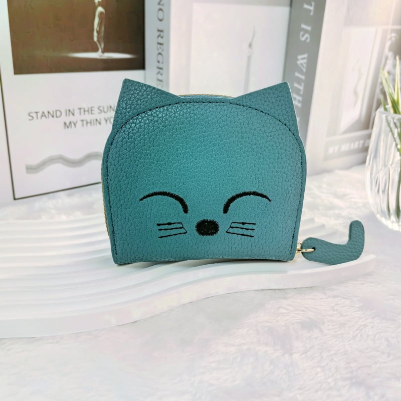 Kožni novčanik za kartice i novčiće, mačji uzorak, 1 preklop, svjež i sladak stil