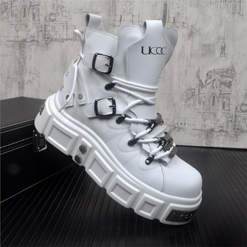 Férfi Martin csizma, felső rész valódi bőr, gumitalp, hip-hop/munkás stílus, 18–40 éves korosztály