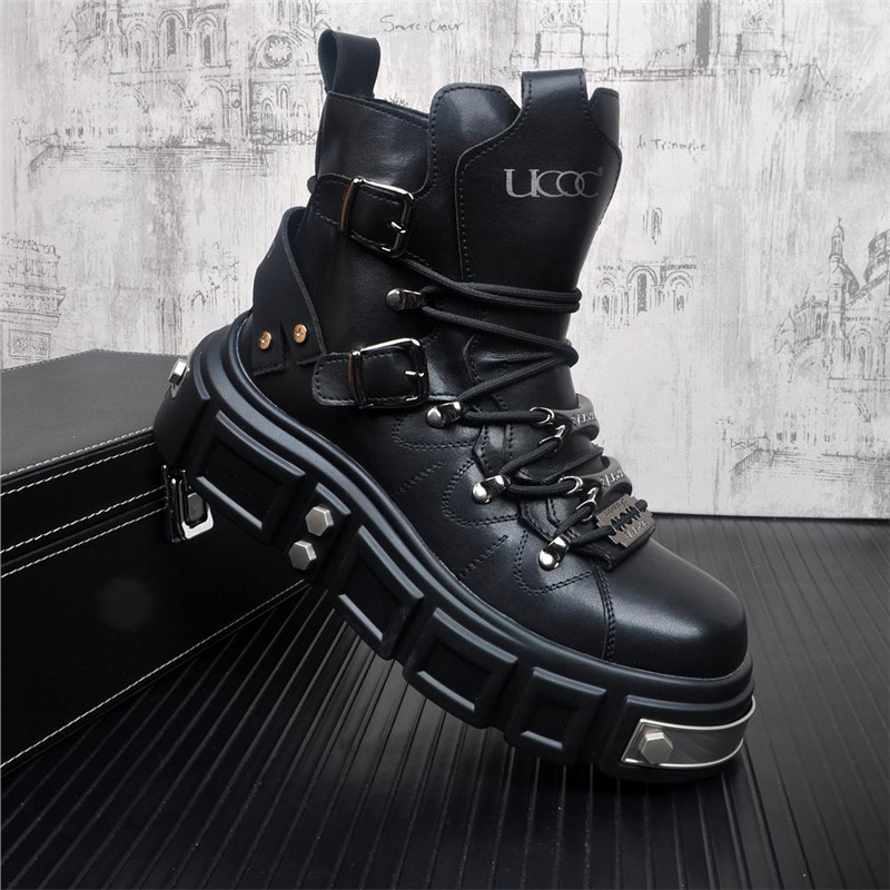 Férfi Martin csizma, felső rész valódi bőr, gumitalp, hip-hop/munkás stílus, 18–40 éves korosztály