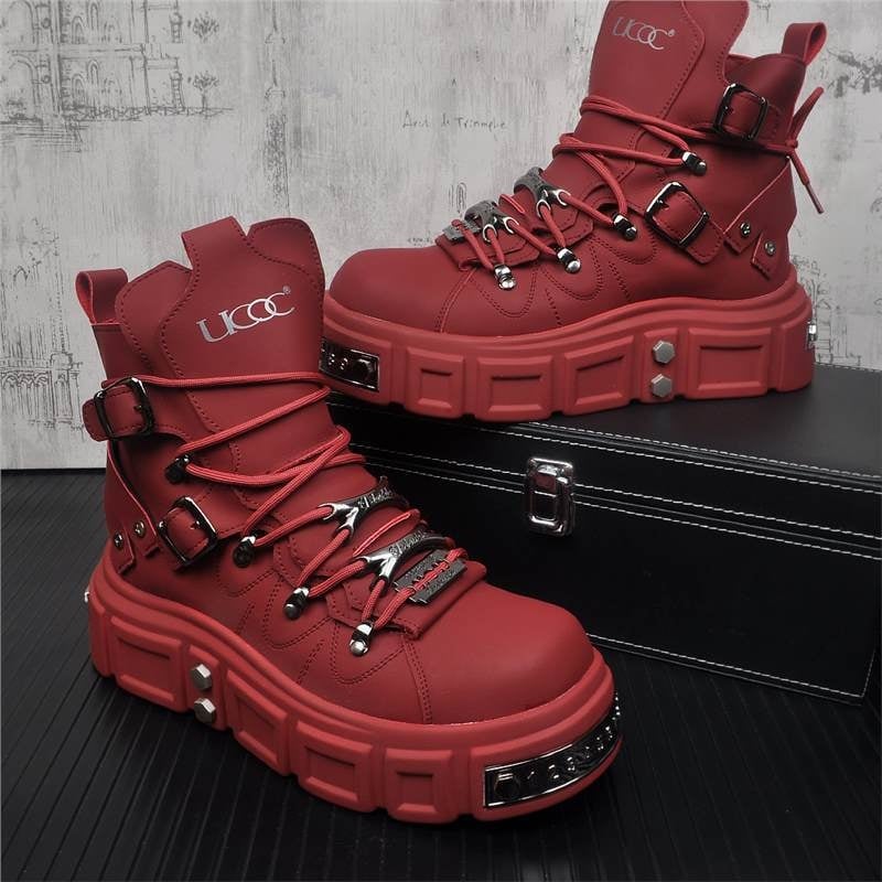 Férfi Martin csizma, felső rész valódi bőr, gumitalp, hip-hop/munkás stílus, 18–40 éves korosztály