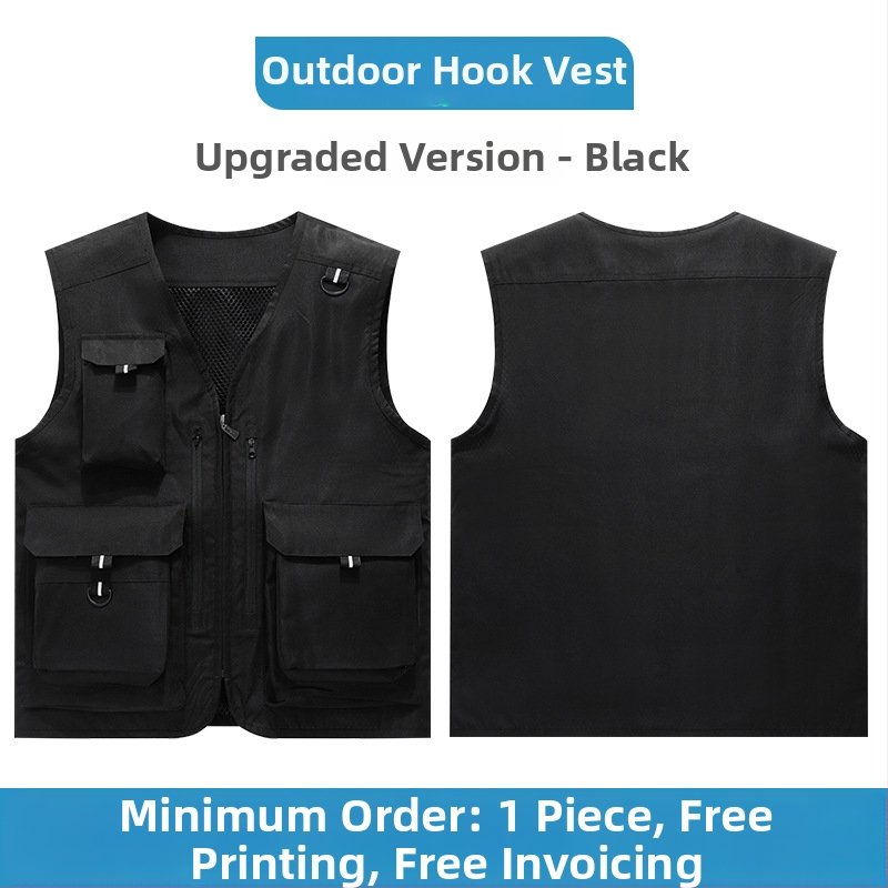 Weihai: Εργασιακό γιλέκο με πολλές τσέπες και φερμουάρ μπροστά, τετραετές ύφασμα από χημικό μείγμα ινών (acetate, polyester), ίσιο κόψιμο