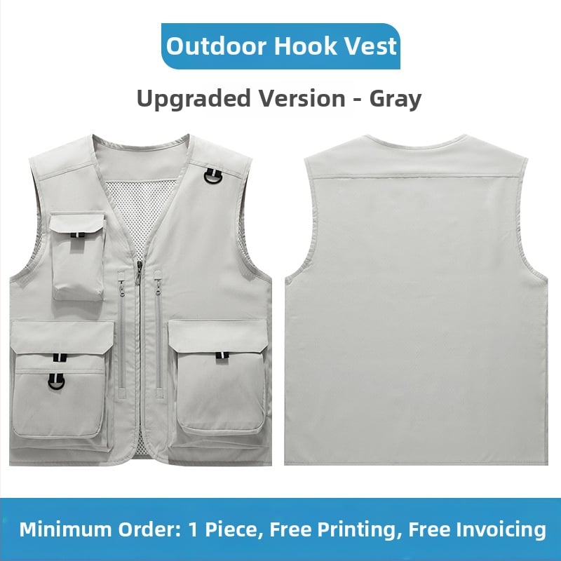 Weihai: Εργασιακό γιλέκο με πολλές τσέπες και φερμουάρ μπροστά, τετραετές ύφασμα από χημικό μείγμα ινών (acetate, polyester), ίσιο κόψιμο