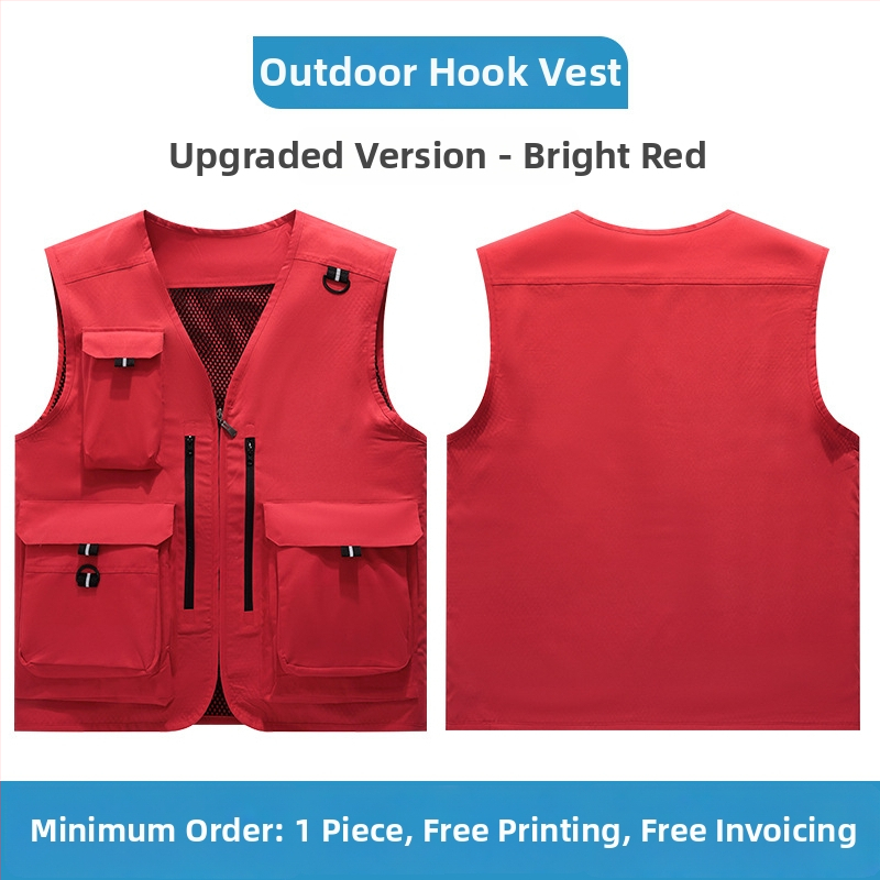 Weihai: Εργασιακό γιλέκο με πολλές τσέπες και φερμουάρ μπροστά, τετραετές ύφασμα από χημικό μείγμα ινών (acetate, polyester), ίσιο κόψιμο