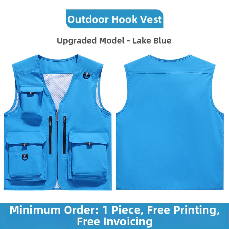 Weihai: Εργασιακό γιλέκο με πολλές τσέπες και φερμουάρ μπροστά, τετραετές ύφασμα από χημικό μείγμα ινών (acetate, polyester), ίσιο κόψιμο