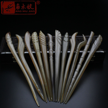 Щипка за коса от рог на як, ръчно издялана в етнически стил за дами, класическа