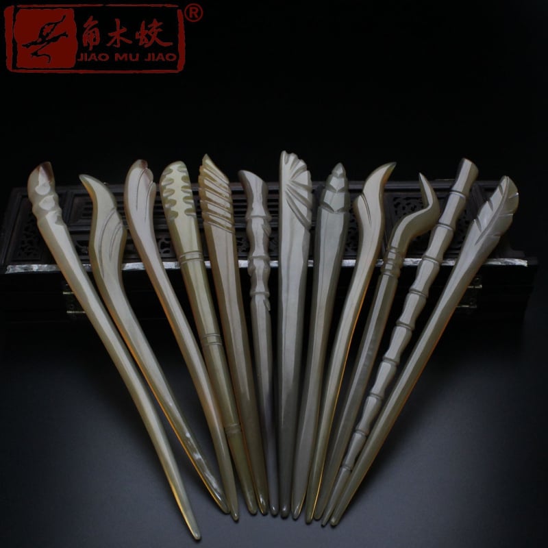 Щипка за коса от рог на як, ръчно издялана в етнически стил за дами, класическа