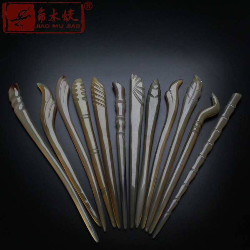 Щипка за коса от рог на як, ръчно издялана в етнически стил за дами, класическа