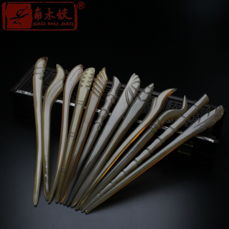 Щипка за коса от рог на як, ръчно издялана в етнически стил за дами, класическа