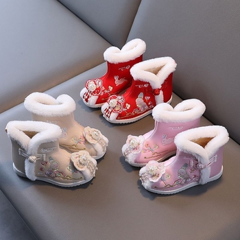 Încălțăminte tradițională pentru copii, cu broderie, partea superioară din bumbac, talpă din cauciuc, model desen animat, încălțăminte de iarnă pentru copii 1–3 ani