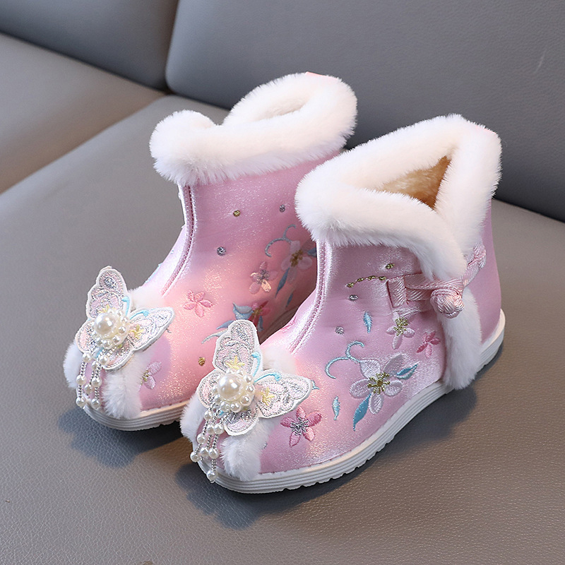 Încălțăminte tradițională pentru copii, cu broderie, partea superioară din bumbac, talpă din cauciuc, model desen animat, încălțăminte de iarnă pentru copii 1–3 ani