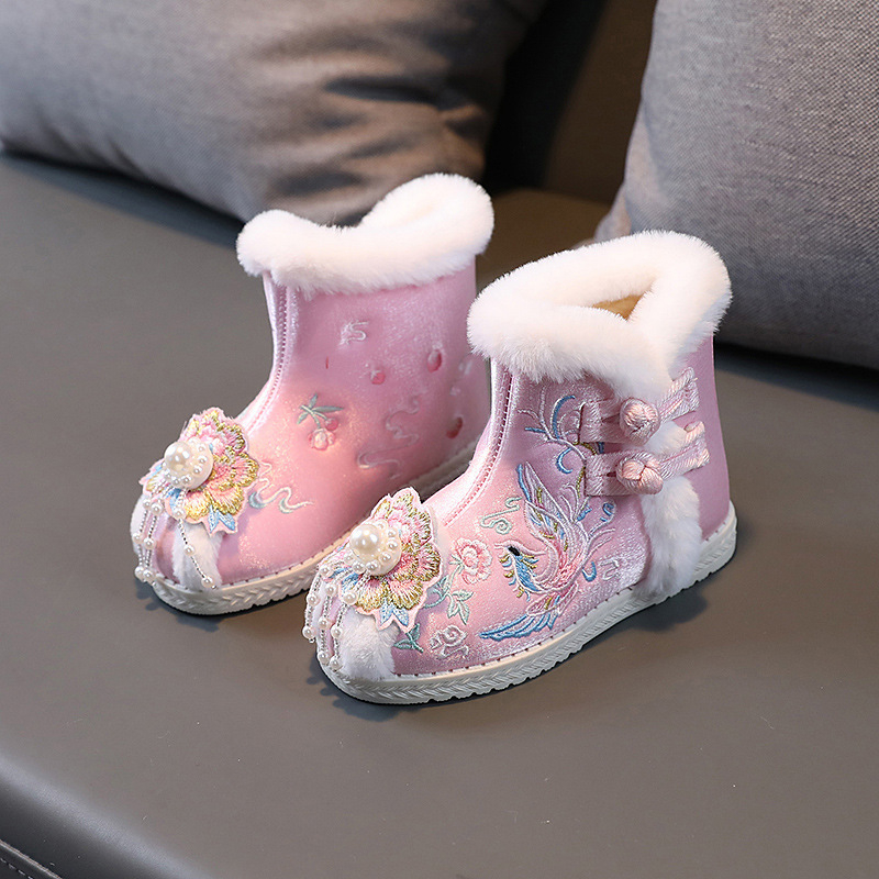 Încălțăminte tradițională pentru copii, cu broderie, partea superioară din bumbac, talpă din cauciuc, model desen animat, încălțăminte de iarnă pentru copii 1–3 ani